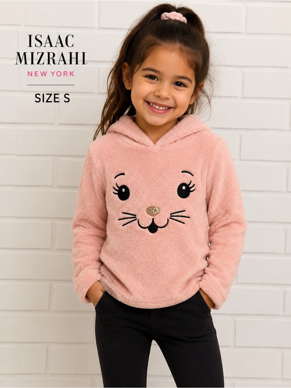 ISAAC MIZRAHI little girls cozy cat soft pink hoodie /size S